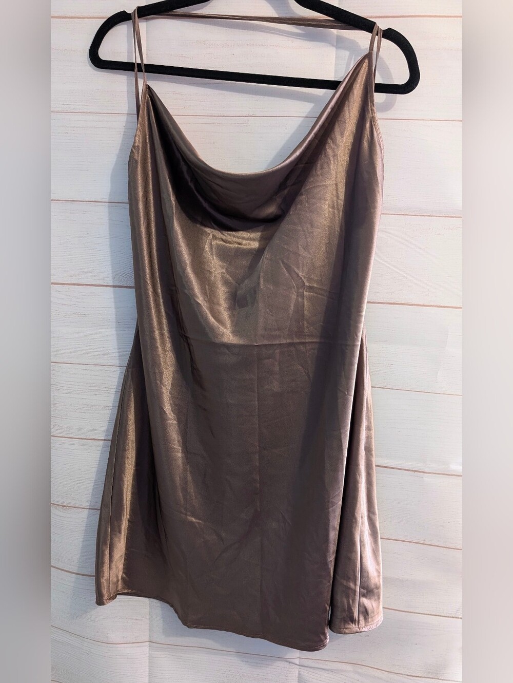 H&M Satin Slip Dress in Metallic Bronze Brown 🤎🤎🤎 Sexy Open Drape Back Large